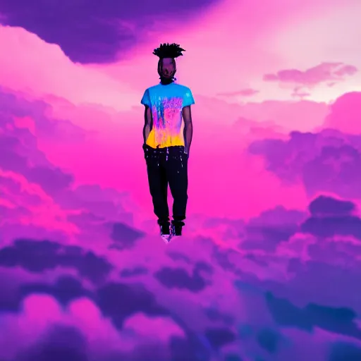 Prompt: a photoshoot of a new clothing line named die lit, 8 k concept art, colorful, color splash, detailed, clouds, vivid, purple - pink skies, professional, cinematic lighting, detailed faces