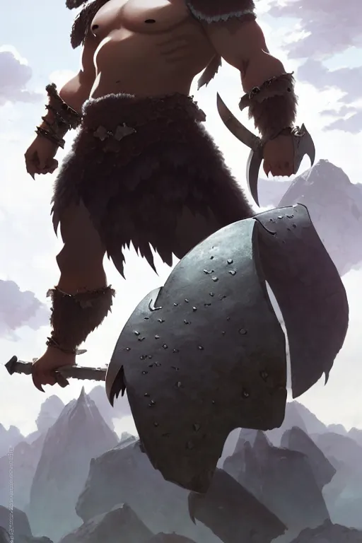 Image similar to orc barbarian wearing leather armor, full body shot, exquisite details, earth magic, mid view, design on a white background, by greg rutkowski, makoto shinkai, takashi takeuchi, studio ghibli