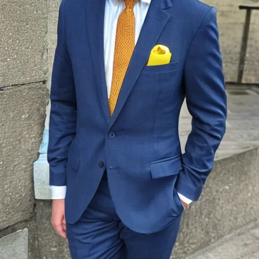 Image similar to a man wearing a suit lemon head