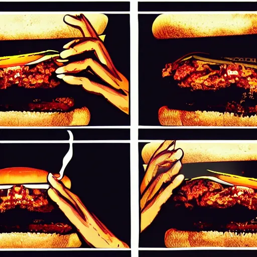 Image similar to barack obama smoking burger. film strip. 9 frames.