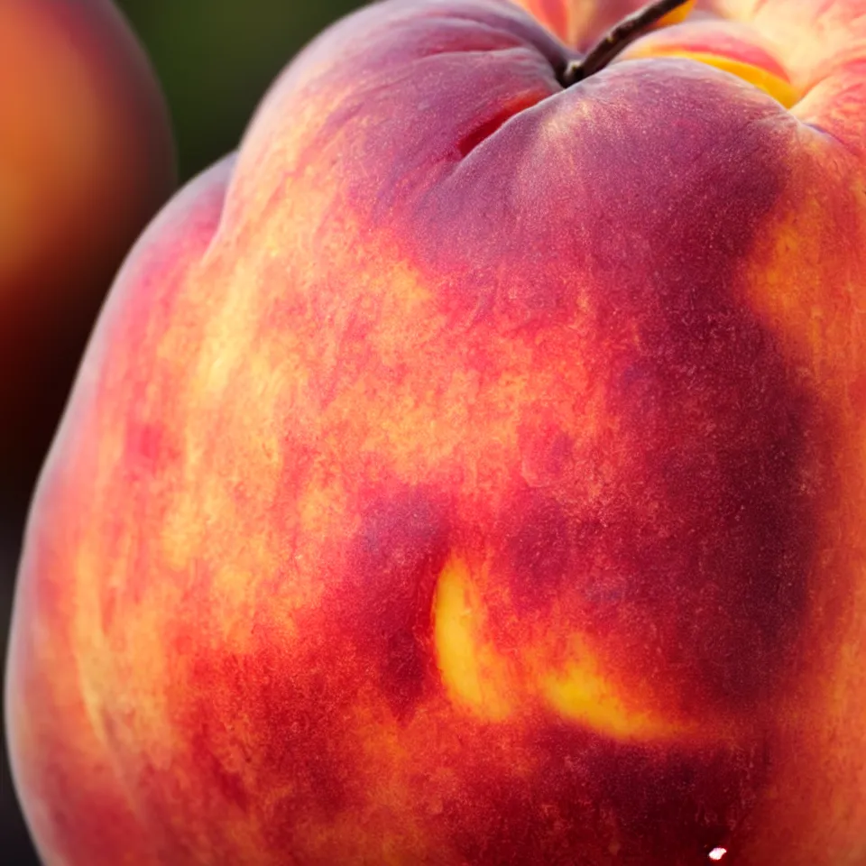 Prompt: A human-like juicy peach, made of human skin, pale skin color. Close-up. Photorealistic. Bokeh.