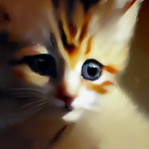 Image similar to an oil painting of a kitten, by craig mullins