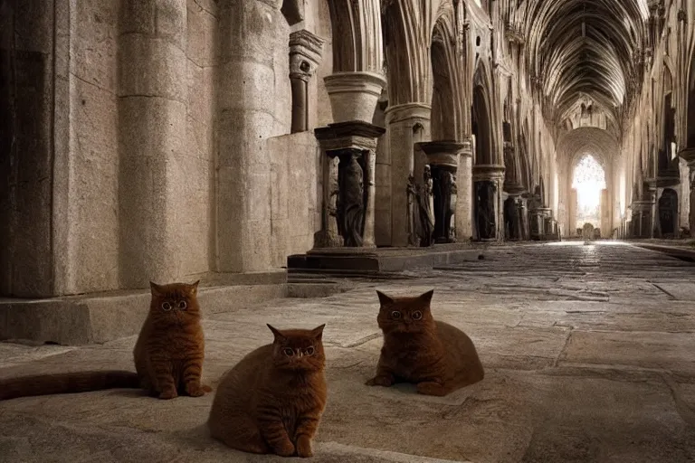 Image similar to ancient cathedral of forgotten cat people, national geographic, strong perspective, sacred perfect lighting,