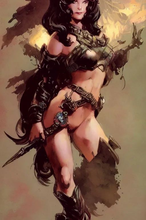 Image similar to a portrait of a cute fantasy girl by Frank Frazetta and ross tran