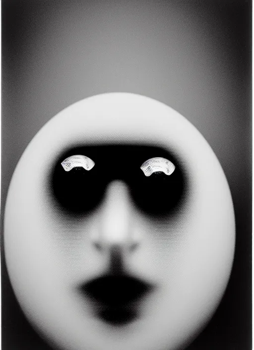 Prompt: realistic object photo portrait of face made of black and white ping pong balls, readymade, dadaism, fluxus, man ray, x - ray, electronic microscope 1 9 9 0, life magazine photo