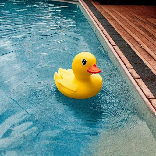 Prompt: a very beautiful polaroid picture of a rubber duck in a pool, award winning photography