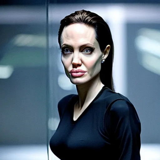 Image similar to close - up of angelina jolie as agent smith in the matrix, movie still frame, promotional image, imax 7 0 mm footage