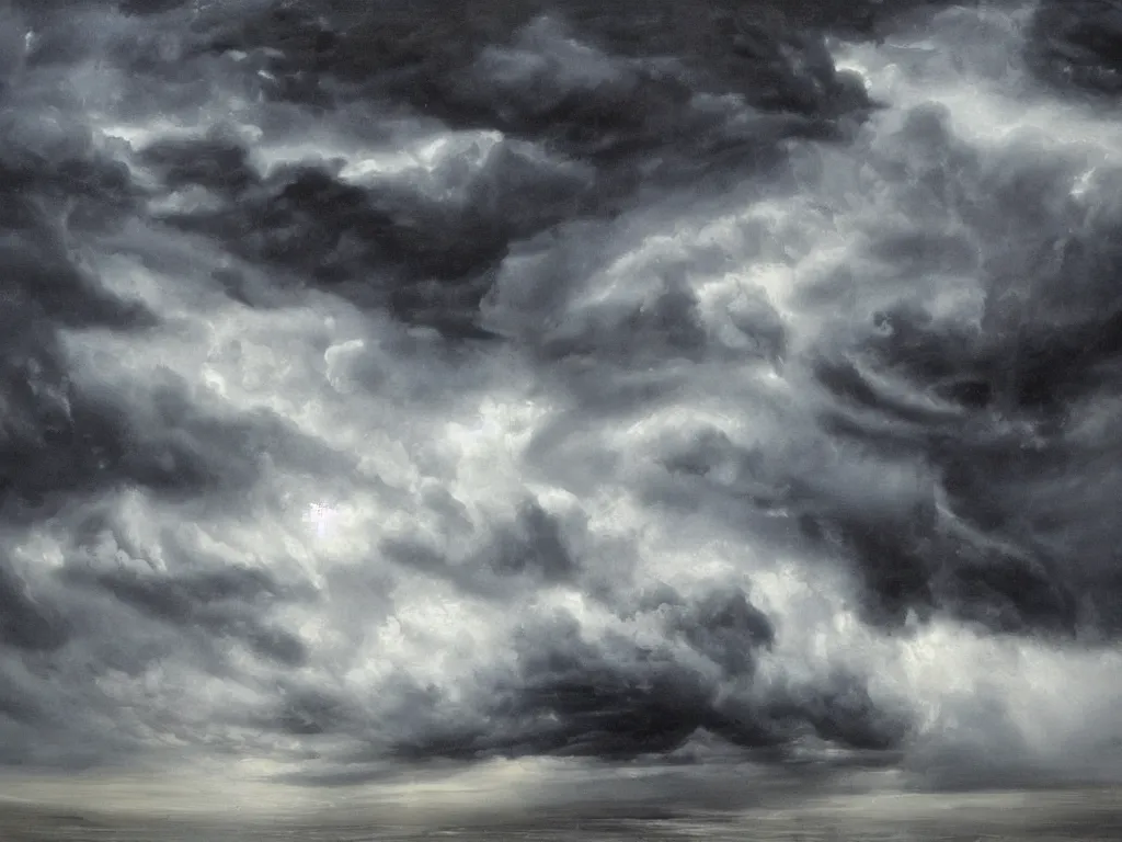 Image similar to very detailed, dark super storm, hyper realistic david holland clouds, impressive, magical, very atmospheric, fog, cinematic, deep, very high complexity, stunning, dramatic masterpiece, iridescent, chiaroscuro, in the style of laura den hertog and michael creese, very detailed. 4 k