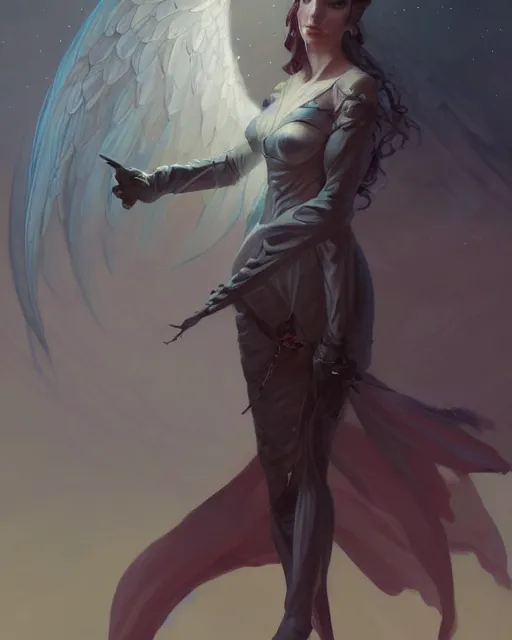 Prompt: character portrait of an angel of night, by Peter Mohrbacher, Mark Brooks, Jim Burns, Marina Abramović, Wadim Kashin, Greg Rutkowski, trending on Artstation