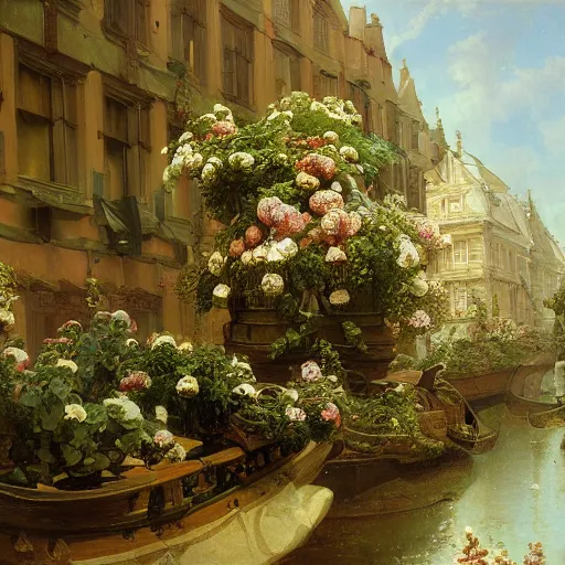 Image similar to detailed painting of a pod architecture, floral ornaments, andreas achenbach