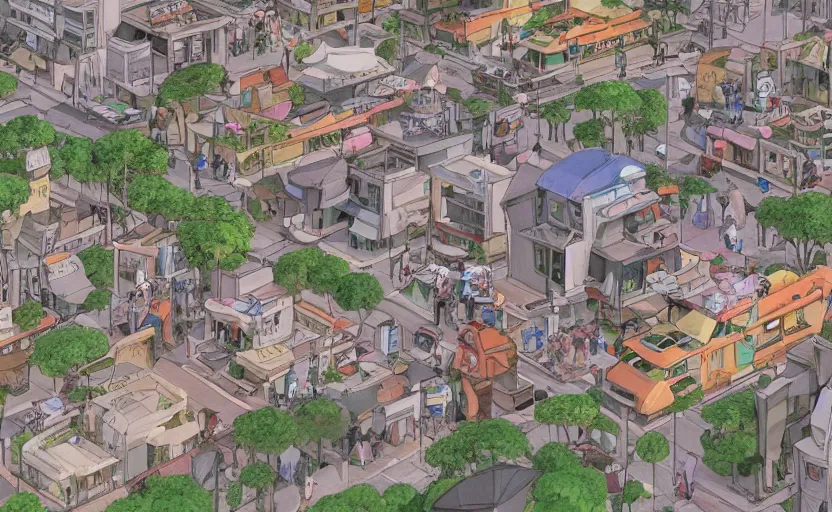 Image similar to a realistic cell - shaded studio ghibli concept art from paprika ( 2 0 0 6 ) of an overpopulated construction site city filled with living cars with faces and eyes, portal, hd, 4 k, hq