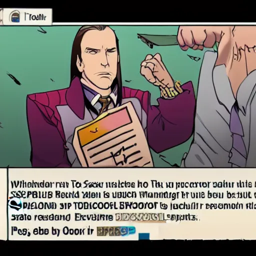 Prompt: sepiroth getting booked for tax evasion while saul goodman krumps in the background