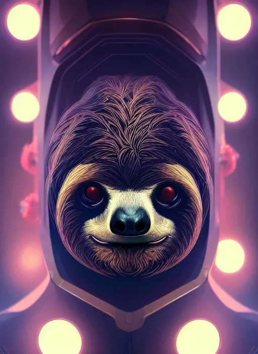 Image similar to symmetry!! portrait of a sloth, sci - fi, tech wear, glowing lights!! intricate, elegant, highly detailed, digital painting, artstation, concept art, smooth, sharp focus, illustration, art by artgerm and greg rutkowski and alphonse mucha