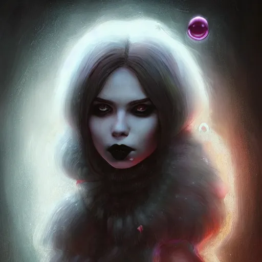 Prompt: a beautiful portrait of kerli koiv with bubble goth makeup, a detailed painting by greg rutkowski and raymond swanland, featured on cgsociety, grimdark art, detailed painting, artstation hd, photorealistic
