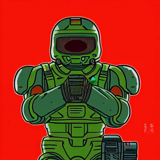 Image similar to doomguy in the style of inio asano