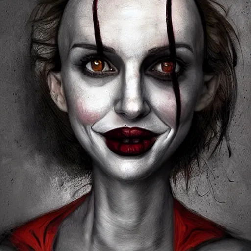 Image similar to surrealism grunge cartoon portrait sketch of natalie portman with a wide smile by - michael karcz, loony toons style, pennywise style, horror theme, detailed, elegant, intricate