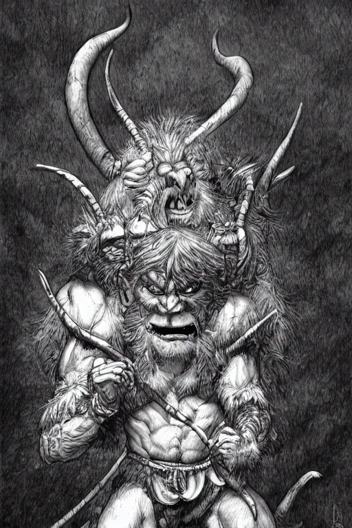 Image similar to hunched troll with a horn on his head, fantasy, highly detailed, digital art, sharp focus, trending on art station, kentaro miura manga art style