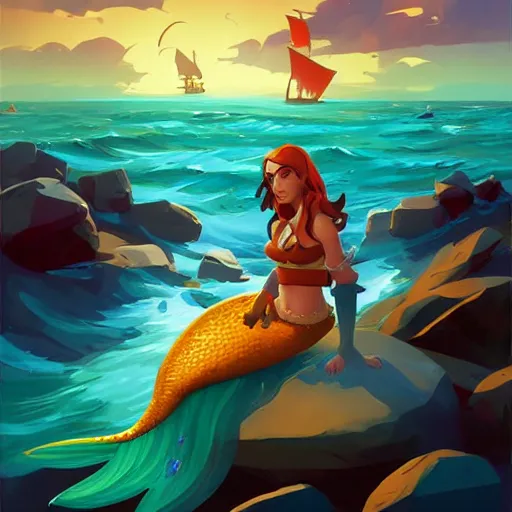 Image similar to painting mermaid treasure on sea of thieves game avatar hero smooth face median photoshop filter cutout vector, behance hd by jesper ejsing, by rhads, makoto shinkai and lois van baarle, ilya kuvshinov, rossdraws global illumination