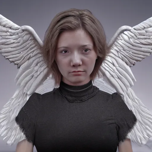 Image similar to tormented female angel, 8k, ultra realistic, hyper realistic