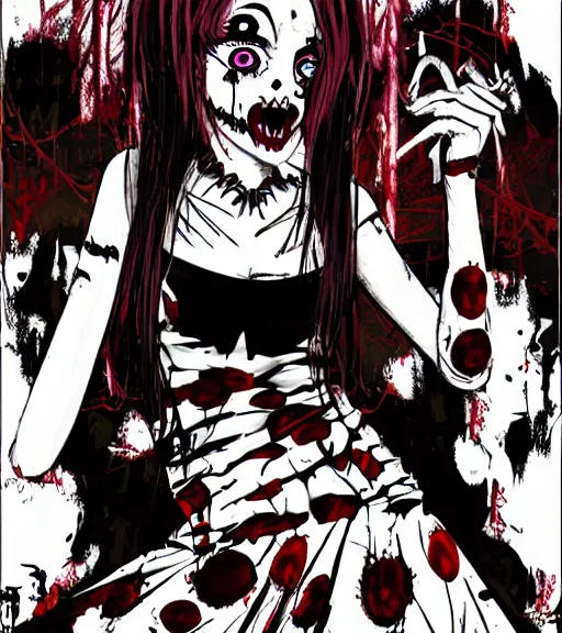 Image similar to horror acid colors, a dark picture comic featuring blood horror and goth anime girls, anime vampires, evil horror vibes