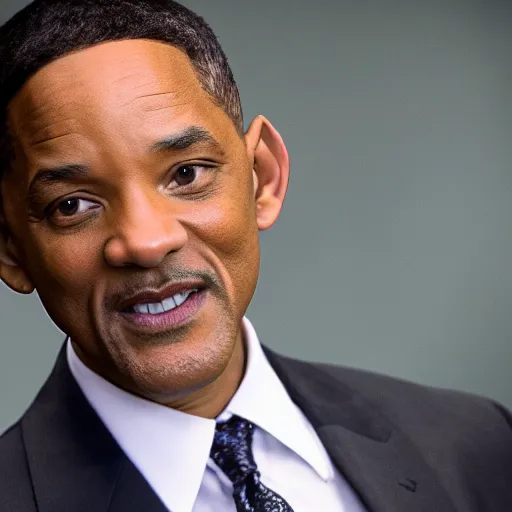 Image similar to a cinematic film still of Will Smith starring as Barack Obama, portrait, 40mm lens, shallow depth of field, close up, split lighting, cinematic