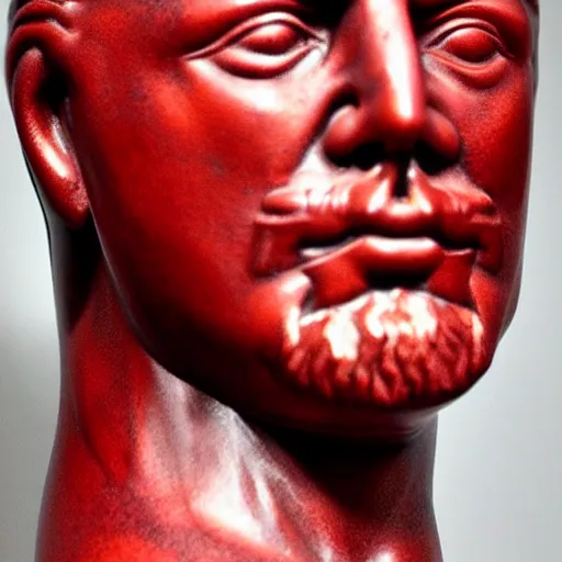 Image similar to museum stallone portrait statue monument made from porcelain brush face hand painted with iron red dragons full - length very very detailed intricate symmetrical well proportioned balanced