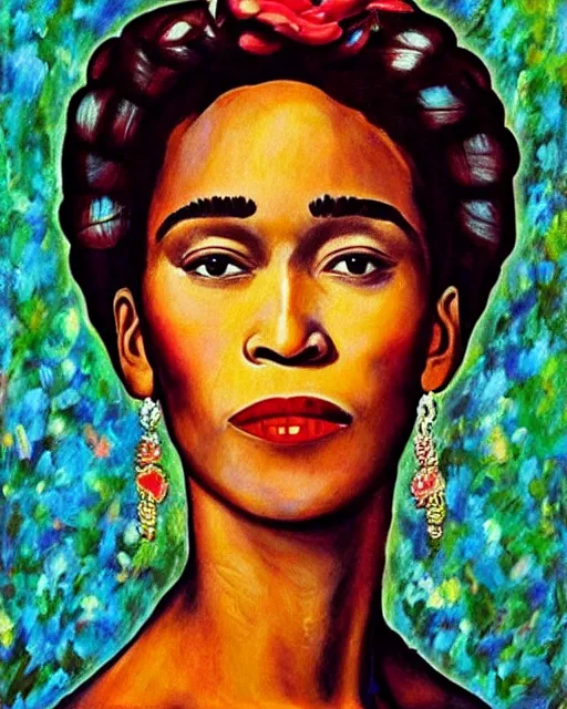 Image similar to Whitney Houston in Frida kahlo painting style