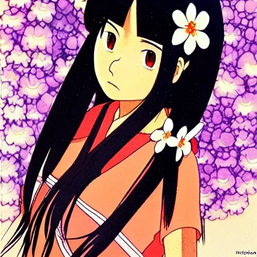 Image similar to beautiful mexican woman, darker tan skin, black hair and brown eyes, studio ghibli art style, art by hayao miyazaki, makoto shinkai