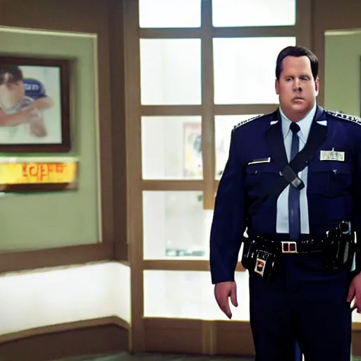 Image similar to Live Action Still of Jerma985 in Paul Blart: Mall Cop, real life, hyperrealistic, ultra realistic, realistic, highly detailed, epic, HD quality, 8k resolution, body and headshot, film still