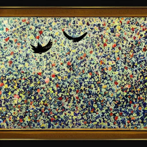 Image similar to a human ear shaped portal, doves flying into the portal, peaceful, by jackson pollock