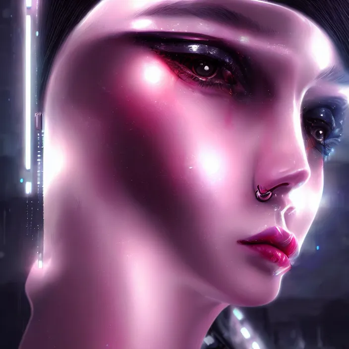 Image similar to face wear on beautiful feminine face, cyberpunk art by kuno veeber, cgsociety, computer art, ultra detailed, futuristic, anime aesthetic