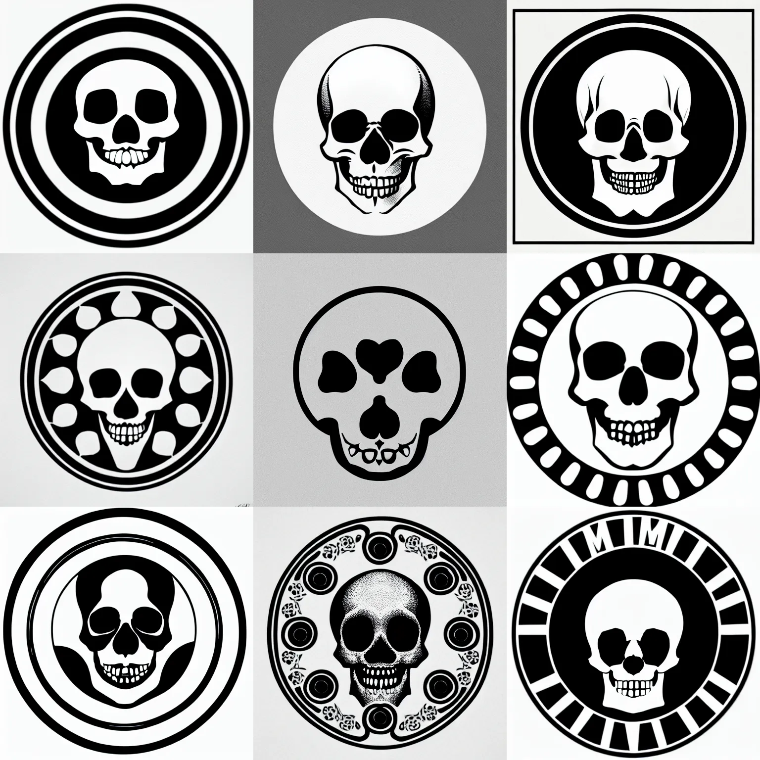 Prompt: memento mori skull logo by karl gerstner, monochrome, symmetrical