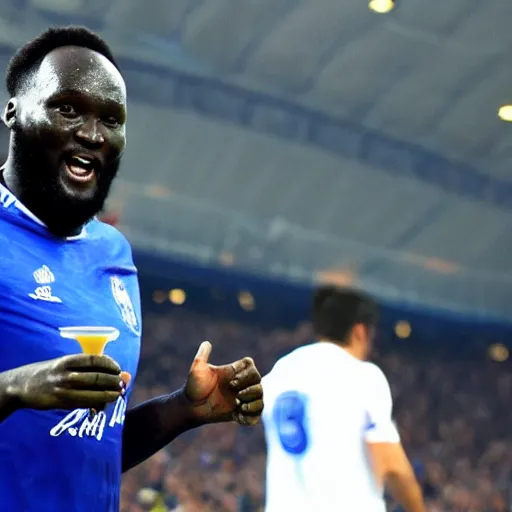 Prompt: lukaku sipping a drink in a spaceship