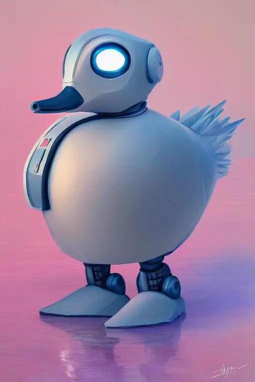 Image similar to robot duck concept, detailed, sharp focus, pastel, intricate, realistic, smooth, volumetric lighting, digital painting, by miyazaki