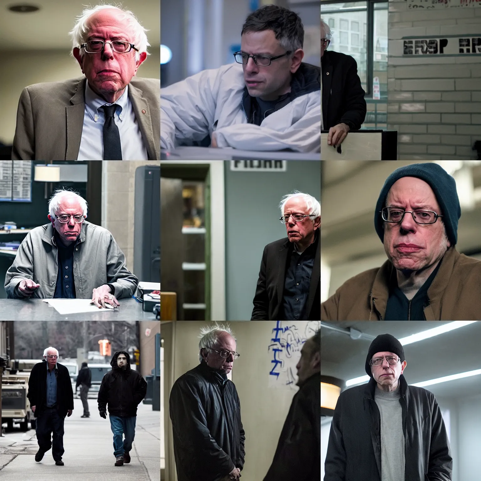 Prompt: Bernie Sanders as Elliot Alderson in Mr Robot (2015),