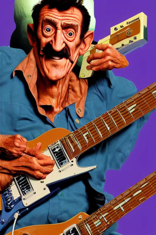 Image similar to barry chuckle ( shredding on a gibson les paul, art by frank frazetta and glenn fabry, and richard corben, 3 d rendering by beeple, 8 k )