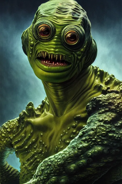 Image similar to painting of the creature from the black lagoon, ultra realistic, sharp details, subsurface scattering, intricate details, warm lighting, beautiful features, highly detailed, photorealistic, octane render, 8 k, unreal engine, art by artgerm and greg rutkowski and alphonse mucha