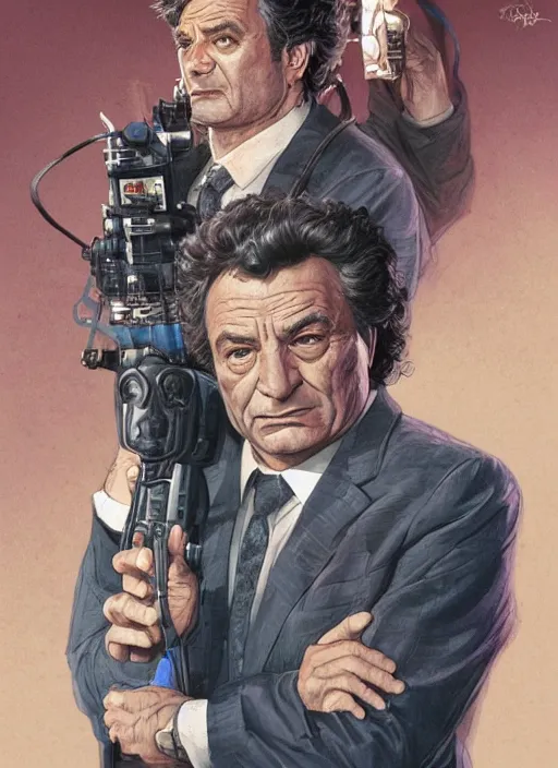 Image similar to Peter Falk as Columbo as a Ghostbuster, intricate, elegant, highly detailed, centered, digital painting, artstation, concept art, smooth, sharp focus, illustration, artgerm, donato giancola, Joseph Christian Leyendecker, WLOP, Artgerm