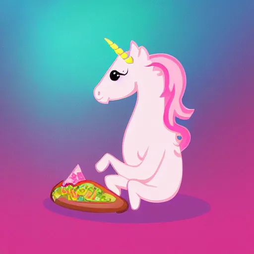 Prompt: Pink Bubble unicorn eating a sandwich, digital art,