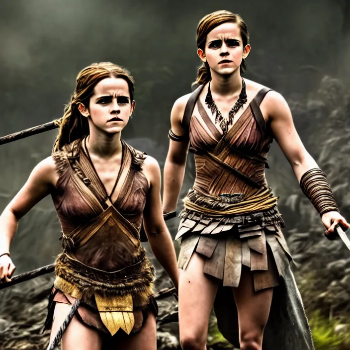 Image similar to full length photo of emma watson as an amazon warrior, highly detailed, 4 k, hdr, smooth, sharp focus, high resolution, award - winning photo