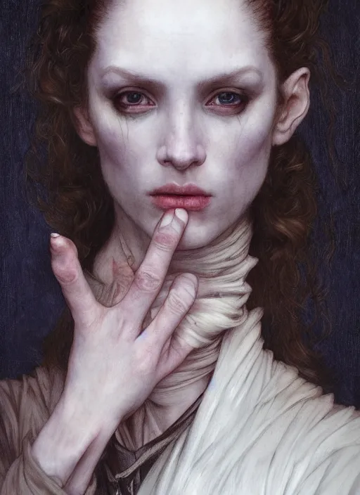 Prompt: portrait demon half human, elegant, wearing a bomber jacket, armor, hyper realistic, whitehorns, extremely detailed, dnd character art portrait, fantasy art,, dramatic lighting, vivid colors, artstation, by edgar maxence and caravaggio and michael whelan and delacroix, lois van baarle and bouguereau