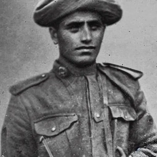 Image similar to Kurdish soldier wearing Kurdish clothes, ww1 trench, war photo, award winning photo