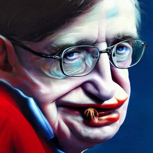 Prompt: UHD tonalism painting of closeup of Stephen Hawking wearing clown makeup, by Antonio Caparo and Ferdinand Knab and Greg Rutkowski, UHD, photorealistic, trending on artstation, trending on deviantart, correct face, correct clown makeup