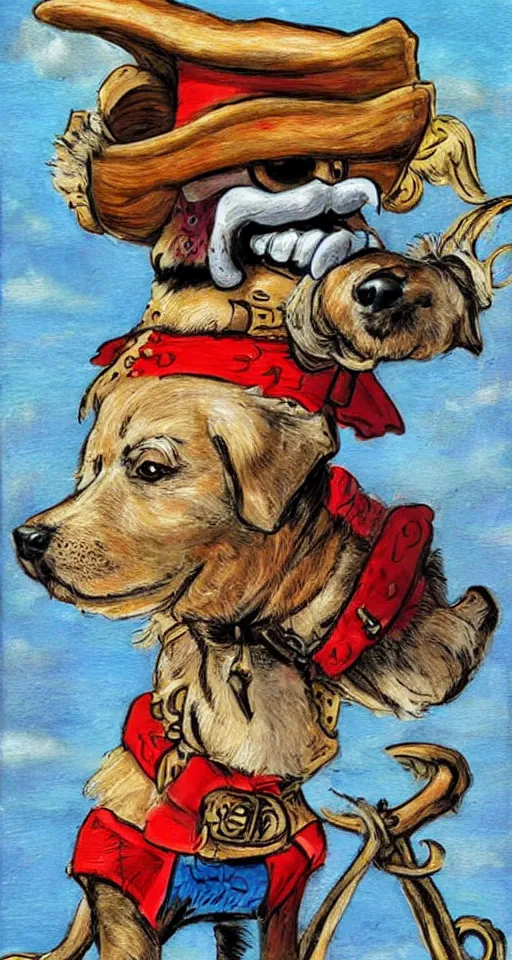 Image similar to a dog dressed as a pirate art by Albert Uderzo