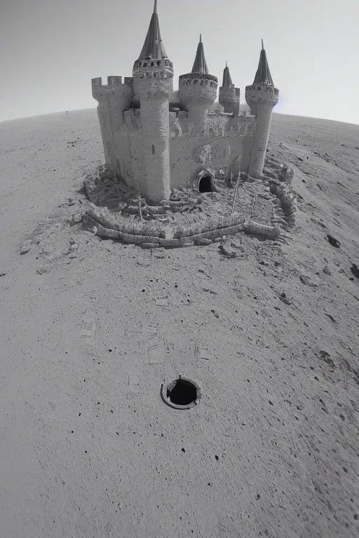 Prompt: gopro image of a intricate castle build on the moon