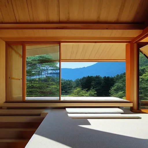 Image similar to “extravagant luxury mountain home, in Karuizawa, by Tadao Ando, modern rustic”