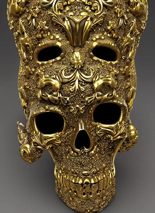 Image similar to ornate gothic gold skull realistic 3 d covered in jewels