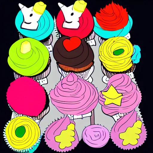 Prompt: colourful cupcake, cartoon style, anime