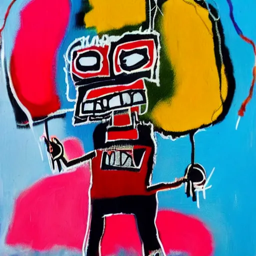 Image similar to basquiat style girl holding balloons