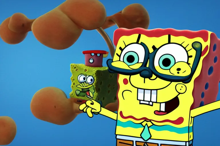Prompt: Spongebob Smooth 3D Render of Spongebob wearing glasses High Fidelity High Quality